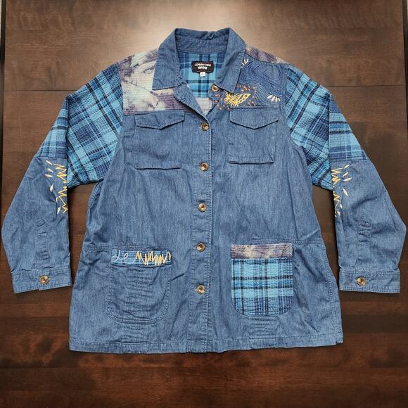 Johnny Was Moonlight Tie Dye Patchwork Military Jacket Size XL - Picture 2 of 9